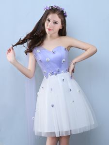 Trendy One Shoulder White Sleeveless Knee Length Appliques Lace Up Quinceanera Court Dresses