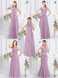 Lavender Cap Sleeves Beading and Ruching Floor Length Quinceanera Dama Dress