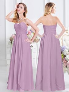 Floor Length Zipper Vestidos de Damas Lavender and In for Prom and Party and Wedding Party with Ruching