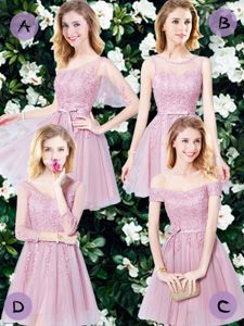 Pink Court Dresses for Sweet 16 Prom and Party and Wedding Party and For with Appliques and Belt Sleeveless Lace Up