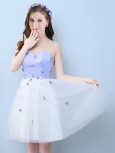 White A-line Sweetheart Sleeveless Tulle Knee Length Lace Up Appliques Dama Dress for Quinceanera