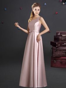 One Shoulder Pink Zipper Court Dresses for Sweet 16 Bowknot Sleeveless Floor Length