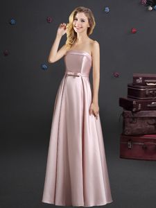 Pink Sleeveless Bowknot Floor Length Vestidos de Damas