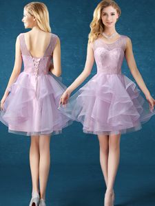 Beautiful Scoop Organza and Tulle Sleeveless Knee Length Court Dresses for Sweet 16 and Lace