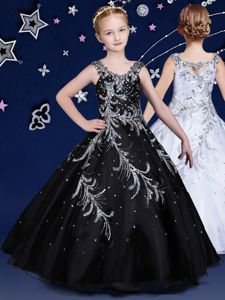 Scoop Sleeveless Zipper Floor Length Beading Custom Made Pageant Dress