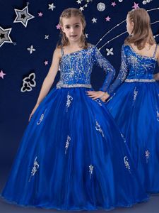High Class Royal Blue Zipper Glitz Pageant Dress Beading Sleeveless Floor Length