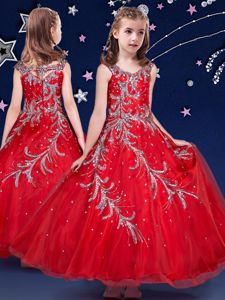 Red Scoop Zipper Beading and Appliques Evening Gowns Sleeveless