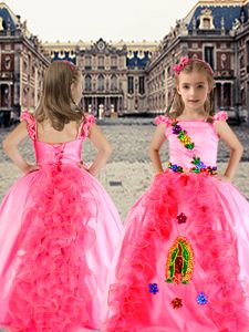 Gorgeous Cap Sleeves Lace Up Floor Length Beading and Appliques and Ruffles Pageant Dress Wholesale
