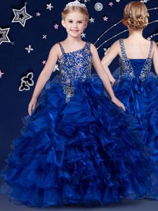 Custom Designed Organza Sleeveless Floor Length Pageant Dress for Teens and Beading and Ruffled Layers