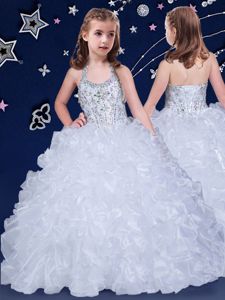 Best Halter Top Sleeveless Beading and Ruffles Lace Up Pageant Dress Wholesale