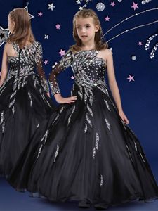 Black Zipper Asymmetric Beading and Ruffles Pageant Dress Wholesale Organza Sleeveless