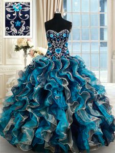 Modern Brush Train Ball Gowns Quinceanera Court Dresses Multi-color Sweetheart Organza Sleeveless Lace Up