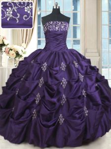Ball Gowns Ball Gown Prom Dress Purple Strapless Taffeta Sleeveless Floor Length Lace Up