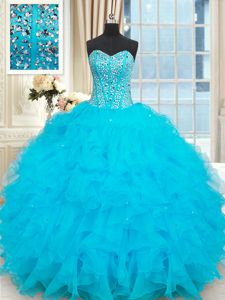Luxury Sweetheart Sleeveless Organza Vestidos de Quinceanera Beading and Ruffles Lace Up