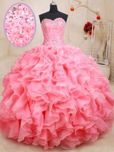 Sleeveless Beading and Ruffles Lace Up 15th Birthday Dress