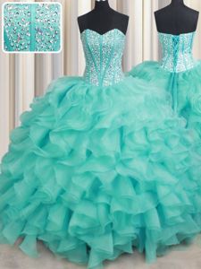 Fashion Organza Sleeveless Quinceanera Dress and Beading and Ruffles