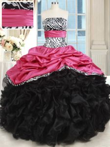Adorable Strapless Sleeveless Organza and Taffeta Sweet 16 Dress Beading and Ruffles Lace Up