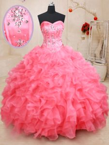 Wonderful Floor Length Ball Gowns Sleeveless Pink 15th Birthday Dress Lace Up