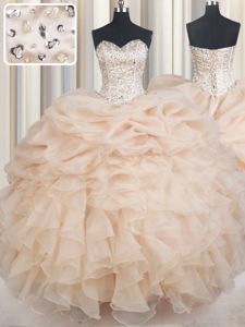 Pick Ups Sweetheart Sleeveless Lace Up Ball Gown Prom Dress Champagne Organza