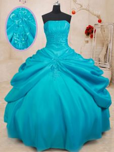 Flare Straps Sleeveless 15th Birthday Dress Floor Length Beading and Ruffles and Pick Ups Baby Pink Organza