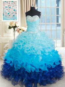 Beading and Ruffles Quinceanera Gown Multi-color Lace Up Sleeveless Floor Length