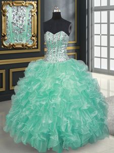 Organza Sleeveless Floor Length 15th Birthday Dress and Beading and Ruffles and Pick Ups