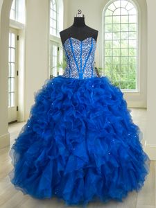 Extravagant Floor Length Royal Blue Quinceanera Dress Sweetheart Sleeveless Lace Up
