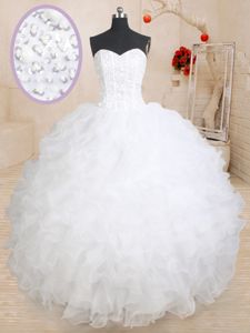 Sophisticated Organza Sleeveless Floor Length Quinceanera Gowns and Beading and Ruffles and Sequins