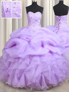 Pretty Sleeveless Lace Up Floor Length Beading and Ruffles and Pick Ups Sweet 16 Dresses