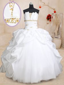 Floor Length Blue 15th Birthday Dress Organza Sleeveless Beading and Ruffles