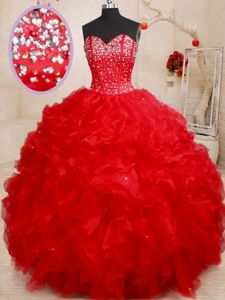 Organza Sleeveless Floor Length Quinceanera Gowns and Beading and Ruffles