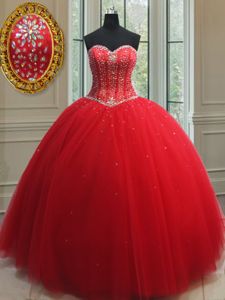 New Arrival Red Sweetheart Lace Up Beading Vestidos de Quinceanera Sleeveless
