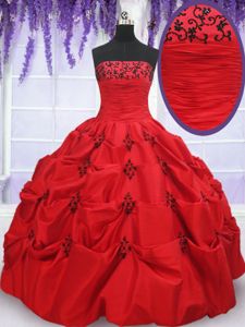 Pick Ups Red Sleeveless Taffeta Lace Up Quinceanera Gown for Military Ball and Sweet 16 and Quinceanera