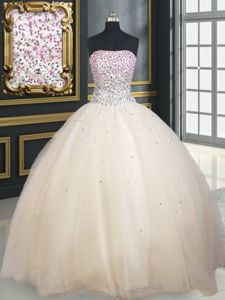 High Class Organza Sweetheart Sleeveless Lace Up Beading and Embroidery and Pick Ups Ball Gown Prom Dress in Baby Pink