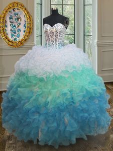 Traditional Multi-color Lace Up Quinceanera Gowns Beading and Ruffles Sleeveless Floor Length
