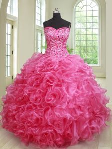 Chic Floor Length Hot Pink Sweet 16 Quinceanera Dress Sweetheart Sleeveless Lace Up