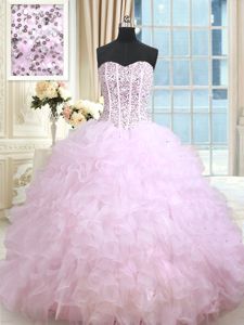 Gorgeous Organza Sleeveless Floor Length Sweet 16 Dress and Beading and Ruffles