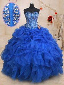 Excellent Floor Length Royal Blue Quinceanera Dress Sweetheart Sleeveless Lace Up