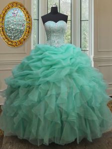 Graceful Pick Ups Apple Green Sleeveless Organza Lace Up Quinceanera Gown for Military Ball and Sweet 16 and Quinceanera