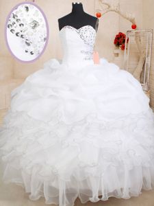 Pretty Organza Sleeveless Floor Length 15 Quinceanera Dress and Beading and Ruffles and Pick Ups