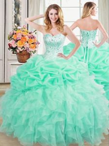 Discount Sleeveless Beading and Ruffles and Pick Ups Lace Up Quince Ball Gowns