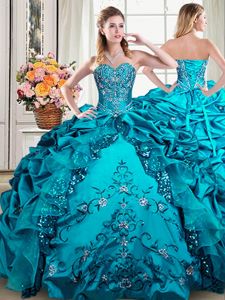 Pick Ups Floor Length Teal 15 Quinceanera Dress Sweetheart Sleeveless Lace Up