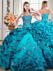 Customized Four Piece Floor Length Burgundy Quince Ball Gowns Organza Sleeveless Beading and Appliques and Pick Ups