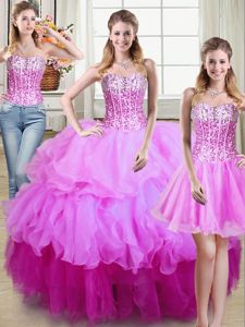 Sexy Three Piece Multi-color Sweetheart Neckline Ruffles and Sequins Sweet 16 Quinceanera Dress Sleeveless Lace Up