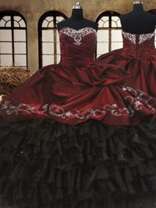 Suitable Three Piece Red Lace Up Halter Top Beading Quinceanera Dress Tulle Sleeveless Court Train