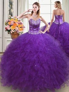 Noble Ball Gowns Quinceanera Dress Fuchsia Strapless Organza Sleeveless Floor Length Lace Up