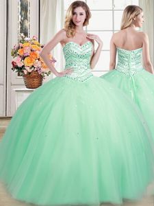 Exceptional Tulle Sleeveless Floor Length Sweet 16 Dress and Beading