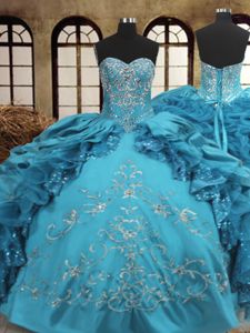 Custom Fit Teal Sleeveless Organza and Taffeta Lace Up 15th Birthday Dress for Military Ball and Sweet 16 and Quinceanera