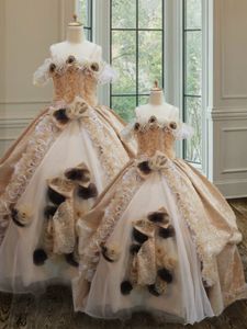 Decent Off the Shoulder Champagne Sleeveless Floor Length Lace and Ruffles and Hand Made Flower Clasp Handle Quinceanera Dress