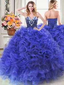 Fantastic Multi-color Sweetheart Lace Up Beading and Ruffles Quince Ball Gowns Sleeveless